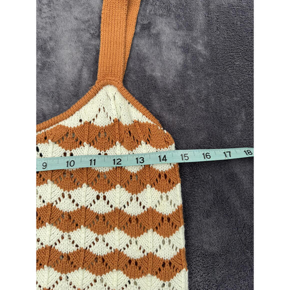 Crochet Knit Tank Top Women’s Large Rust Cream Striped Boho Summer Sweater Tank - Picture 6 of 6